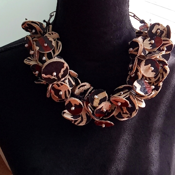 Handmade Necklace with Round Paper Disc Flowers with Freshwater Pearl Centers - Picture 2 of 6